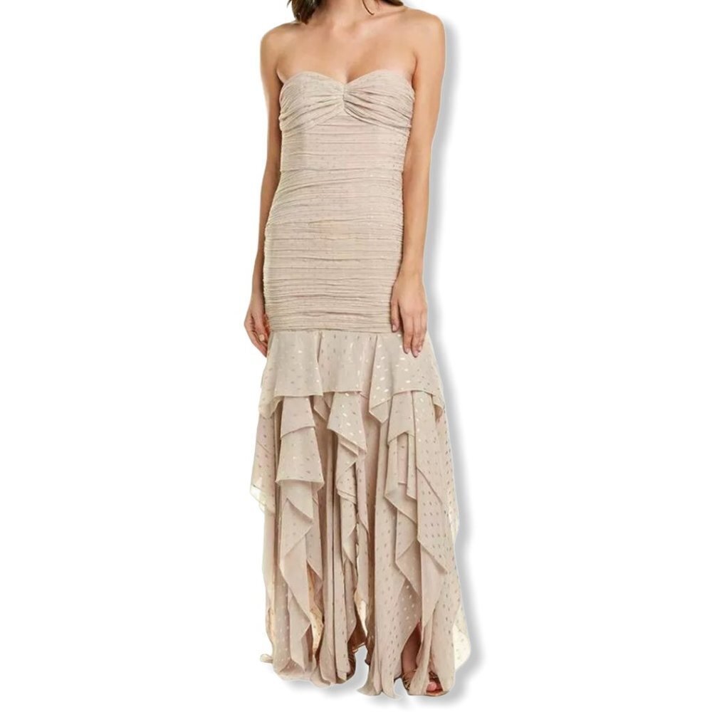 Halston Heritage Gold Strapless Mermaid Gown Dress